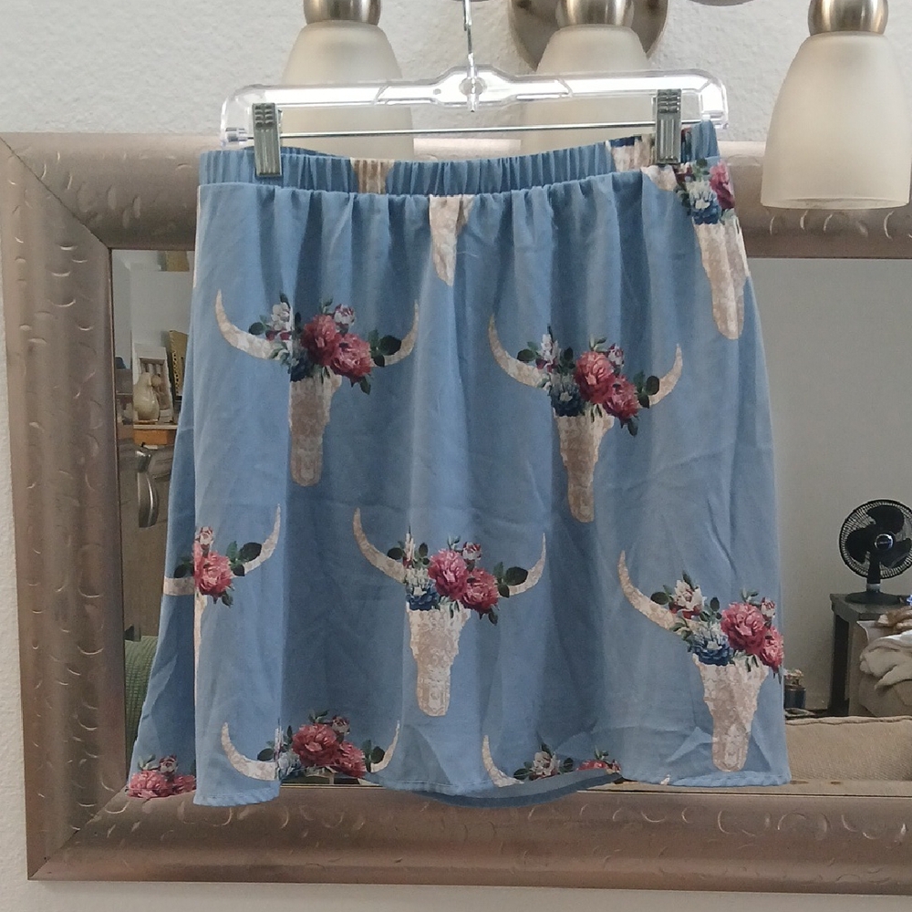 Peach Love California Blue Mini Skater Skirt